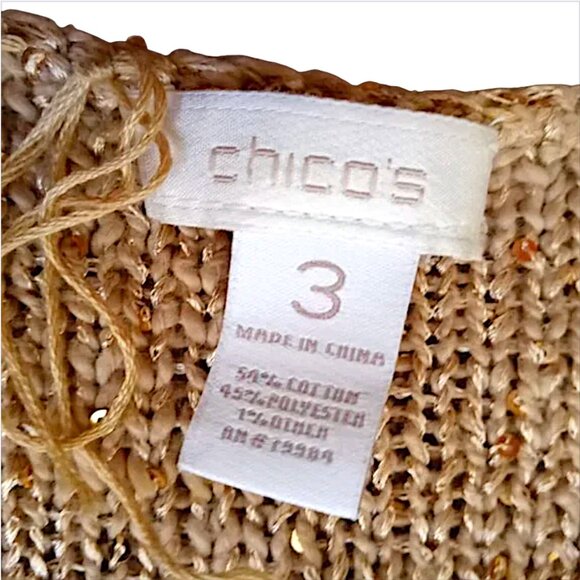 CHICO'S Perfect 4 Holiday! Shimmery Gold HiLo Pullover Knit Sweater Sequins - Picture 10 of 11